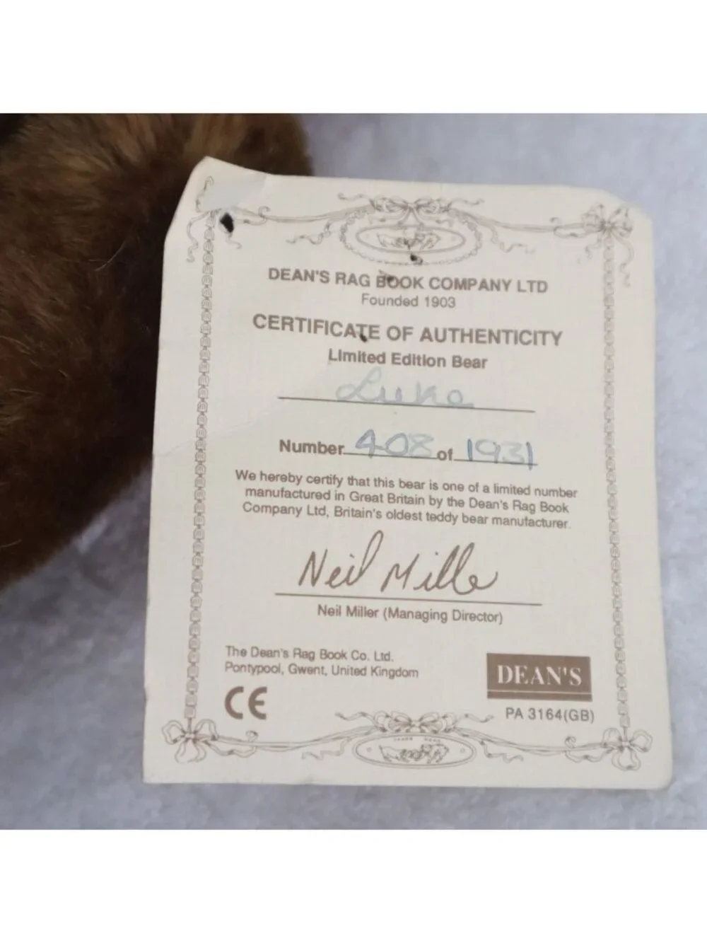 Vintage Dean's Rag Book Limited Edition Luke Teddy Bear | Fully Jointed Mohair